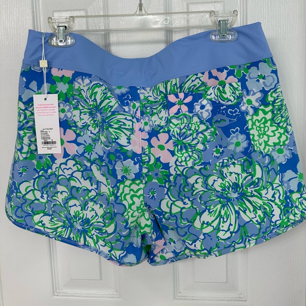 NWT Lilly Pulitzer 3.5” Luxletic Bicci Running Shorts Sunwashed Blue Plumes